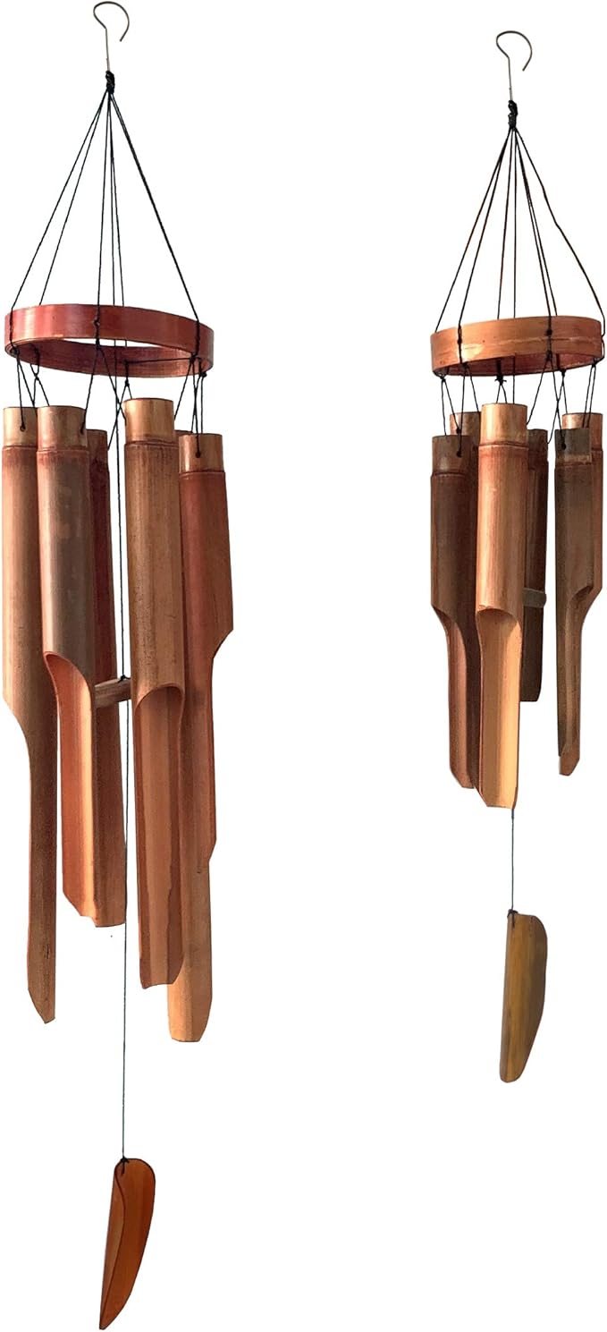 Classic Bamboo Wind Chimes with Circle Top, Wood Wooden Wind Chimes Outdoor, Deep Tone Soothing Sound (27)
