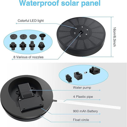 Solar Water Fountain,Upgrade 3W Solar Powered Bird Baths Fountains Pump, Solar Fountain with Lights 7 Nozzles Four fixators, Outdoor Bird Bath. GardenPond,Decorative Water Fountains.