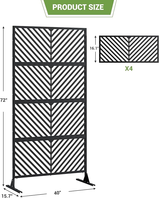 Hipicute 72" H×40" W Freestanding Metal Privacy Screen for Outdoor Patio - Heavy-Duty Rust-Resistant Decorative Fence Panel | Weatherproof Design | Patio Privacy Screen, Metal Freestanding