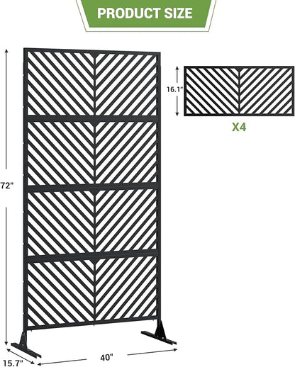 Hipicute 72" H×40" W Freestanding Metal Privacy Screen for Outdoor Patio - Heavy-Duty Rust-Resistant Decorative Fence Panel | Weatherproof Design | Patio Privacy Screen, Metal Freestanding