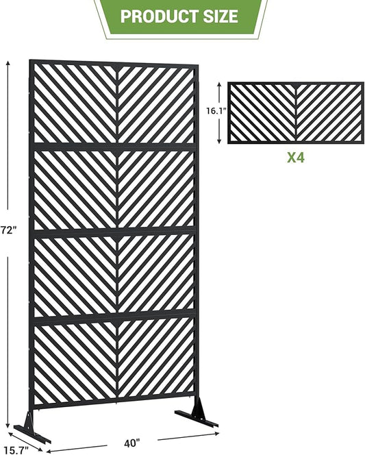 Hipicute 72" H×40" W Freestanding Metal Privacy Screen for Outdoor Patio - Heavy-Duty Rust-Resistant Decorative Fence Panel | Weatherproof Design | Patio Privacy Screen, Metal Freestanding