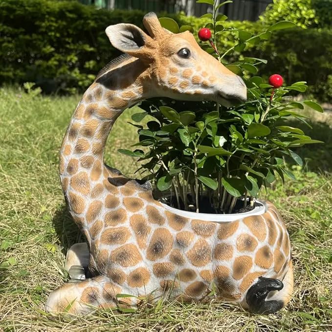 Giraffe Planter Statue for Home Decor - Cute Animal Flower Pot Holder for Indoor Outdoor Garden Balcony - Resin Succulent Planter Gift for Housewarming Birthday Party