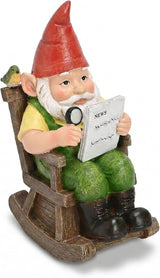 TERESA'S COLLECTIONS Garden Outdoor Decor,Gnomes Sitting in a Rocking Chair Reading a Newspaper，Gnomes Garden Decor, Waterproof Resin Garden Statue, Garden Gift, Indoor/Outdoor,7.9"