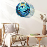 RIVEENY Dolphin Stained Glass Window Hangings,Dolphin Suncatchers for Windows Wall Hanging Christmas Decoration Ornament Housewarming Birthday Gift 20cm/7.87inch