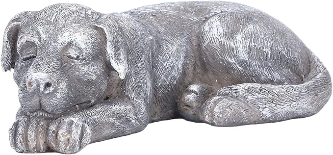 Hapivida Dog Garden Statue, Puppy Garden Memorial Stone Sleeping Dog Sculpture Decor Outdoor Resin Realistics Sculptures Grey