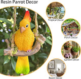 Resin Parrot Hanging Tropical Decor Outdoor Porch Tree Tiki Bar Decorations Outdoor Hanging Bird Sculpture for Christmas Tree Plant Patio Lawn Yard Porch Balconies Decor (Yellow)