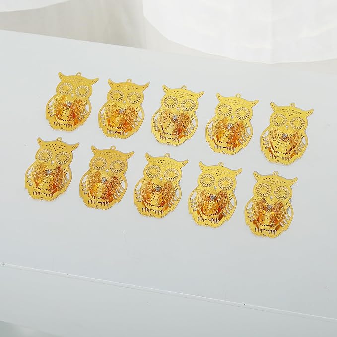 10pcs Gold Owl Metal Suncatcher Parts Hanging Window Pendant DIY Ornament Hand-Crafts Gifts