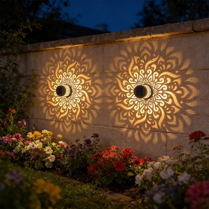 Decorative Solar Mandala Lights, Metal Solar Powered Outdoor Deck Step Wall Lights, Waterproof Solar Mandala Fence Lights Outdoor, for Garden Post Patio Backyard Yard Decor (1PCS)