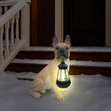 Outdoor French Bulldog Dog Statue with Interchangeable Welcome Sign and Detachable Solar Lantern –LED Light Garden Dog Sculpture Décor, Cute Puppy Design for Yard, Porch, Gift