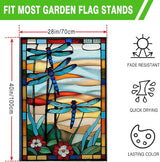 Spring Summer House Flags 28 X 40 Double Sided, Dragonfly Stained Glass Style Flowers Garden Flag Burlap Yard Flags for Outside Seasonal Decoration