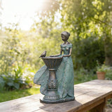 DiliComing Fairy Outdoor-Statues Garden-Decor with Solar - 12 Inch Resin Leaf Girls Birdbath Sculpture Waterproof Outdoor Decor for Patio/Yard, Unique Bird Feeder Figurines Home Decor Gifts for Women