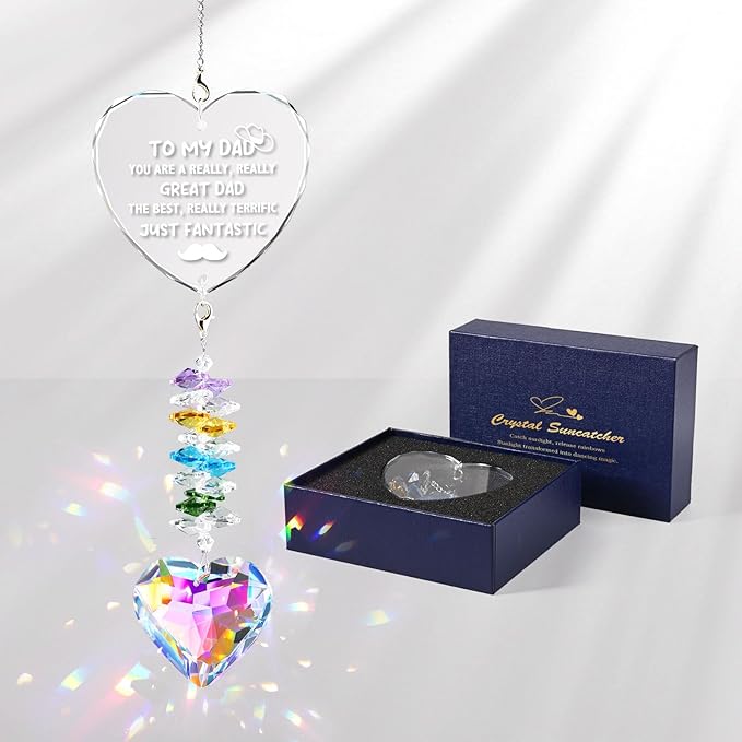 Dad Birthday Gifts, Crystal Suncatcher Indoor Window Rainbow Maker Hanging Ornament, I Love You Dad Sun Catcher Gifts for Father from Daughter Son, Happy Father’s Day