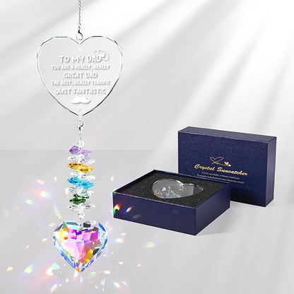 Dad Birthday Gifts, Crystal Suncatcher Indoor Window Rainbow Maker Hanging Ornament, I Love You Dad Sun Catcher Gifts for Father from Daughter Son, Happy Father’s Day