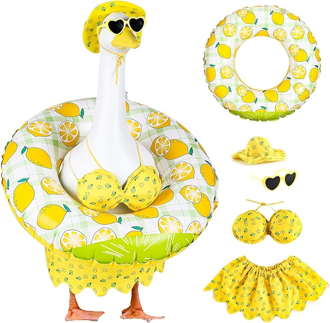 Bikini Porch Goose Outfits, 23" Goose Statue Bikini Lemon Costume Summer Porch Goose Outfits, Durable Hawaiian Goose Clothes with Sunglasses and Swim Ring, Outdoor Yard Patio Garden Decor