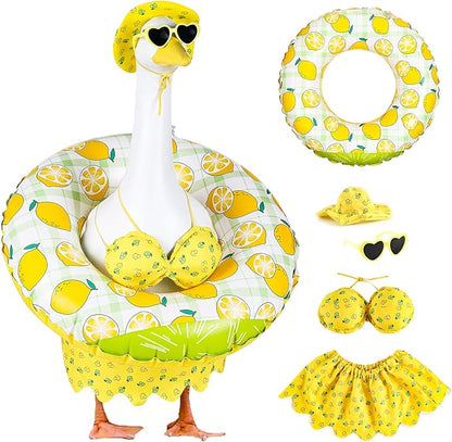 Bikini Porch Goose Outfits, 23" Goose Statue Bikini Lemon Costume Summer Porch Goose Outfits, Durable Hawaiian Goose Clothes with Sunglasses and Swim Ring, Outdoor Yard Patio Garden Decor