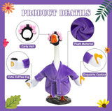Porch Goose Outfit Fall Costume for 23'' Cement Goose Statue Winter Porch Goose Clothes Mamma Robe Self Care Outfit with Bathrobe Coffee Curlers for Outdoor Garden Yard Lawn Patio Decoration(Purple)