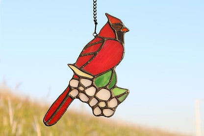 BOXCASA Cardinal Bird Gifts Stained Glass Window Hanging,Red Birds Cardinals Decor Suncatcher for Window,Cardinal Memorial Gift for Loss of Loved One,Cardinals Gifts for Women Mom Grandma Nana