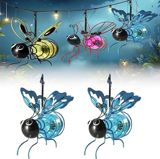 Solar Bees Lights Outdoor, Hanging Bee Solar Garden Light,2025 New Solars Bees Simulation Lights, Waterproof Bumble Bees Solars Light for Party Festivals Garden Decor Birthday Gifts (Blue 2pcs)