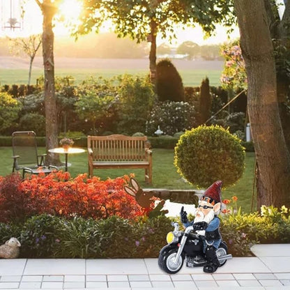 gofidin Resin Dwarf Statue Motorcycle Riding Funny Gnome Decoration Outdoor Yard Lawn Garden Gnome Statue Dwarf Figurine Home Ornaments