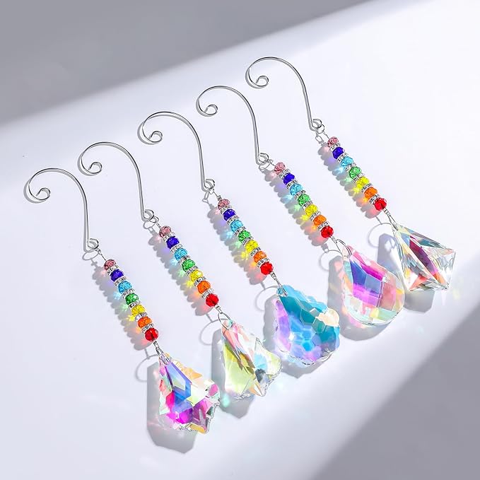 Pack of 5 Colorful Crystal Suncatcher Hanging Window Pendant Chandelier Drops Pendants,Hanging Glass Prisms Window Home Christmas Tree Decor