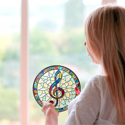 Musical Stained Glass Window Hanging Music Design Sun Catcher Musician Decor Music Teacher Gifts for Women Christmas Suncatchers for Home Windows Hanging Decoration, 7.87inch