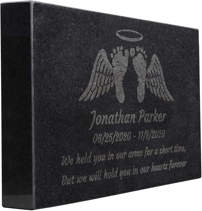 PlaqueMaker Black Granite Memorial Headstone Or Garden Memorial for Lost Infant or Child - Include You Personalized Text. Can be Used as a Sympathy Gift, Garden Stone or Grave Maker (14 x 9 x 2)