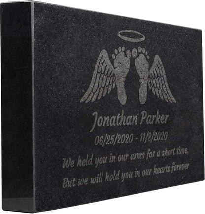 PlaqueMaker Black Granite Memorial Headstone Or Garden Memorial for Lost Infant or Child - Include You Personalized Text. Can be Used as a Sympathy Gift, Garden Stone or Grave Maker (14 x 9 x 2)