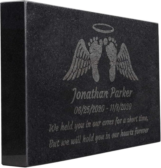 PlaqueMaker Black Granite Memorial Headstone Or Garden Memorial for Lost Infant or Child - Include You Personalized Text. Can be Used as a Sympathy Gift, Garden Stone or Grave Maker (14 x 9 x 2)
