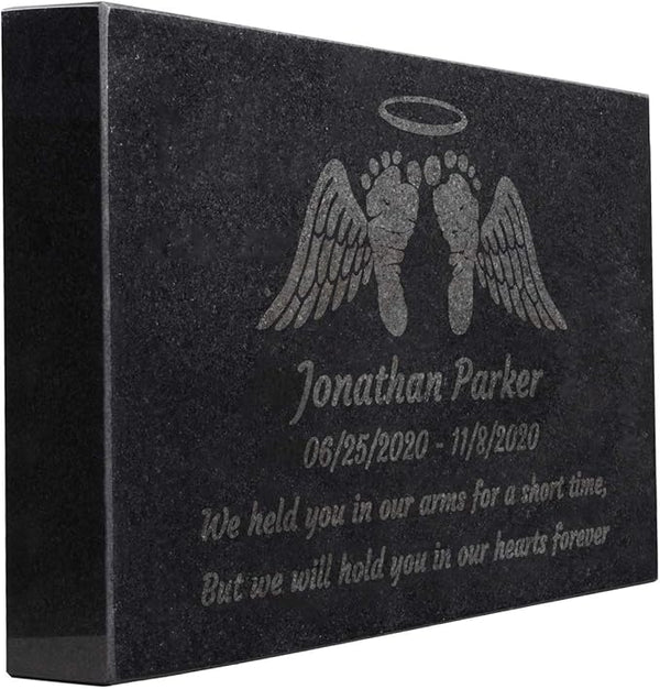 PlaqueMaker Black Granite Memorial Headstone Or Garden Memorial for Lost Infant or Child - Include You Personalized Text. Can be Used as a Sympathy Gift, Garden Stone or Grave Maker (14 x 9 x 2)