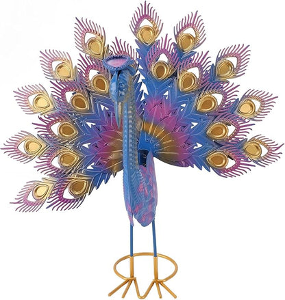 Peacock Garden Statue | Iron Yard Decor with Vivid Colors & Intricate Details | Outdoor Patio/Lawn/Porch Decoration | Freestanding Sculpture for Backyard