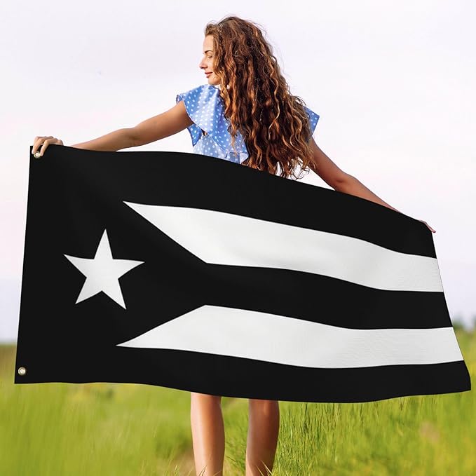 Black Puerto Rico Flag 3x5 Foot Puerto Rican National Flags with 2 Grommets for Indoor Outdoor Yard House Garden Décor