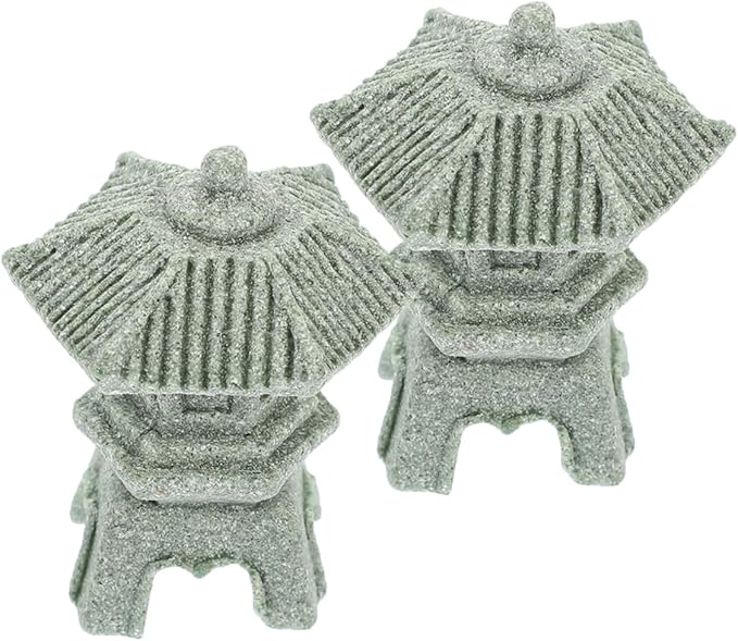 Yardwe 8pcs Miniature Sandstone Pagoda Statues Zen Style Lantern Sculptures for Garden Decoration Outdoor Bonsai Landscape for Home Aquarium