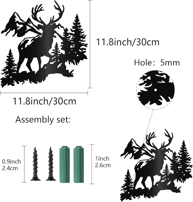 CREATCABIN Reindeer Metal Wall Art Black Elk Deer Wall Sculpture Iron Wall Decor Living Room Decoration Kitchen Display Gift for Family Friends Christmas Housewarming Party Birthday 11.8x11.8 Inch