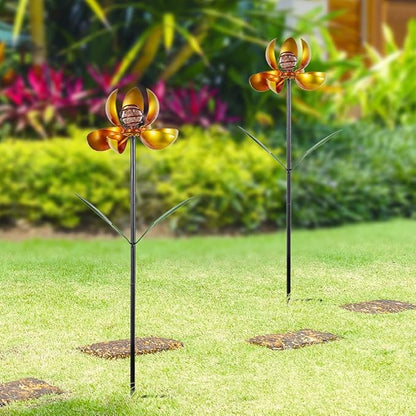 Metal Wind Spinners Outdoor,2Pack Yellow Pinwheels for Yard and Garden, Decorative Garden Stakes for Patio,Lawn, Outdoor