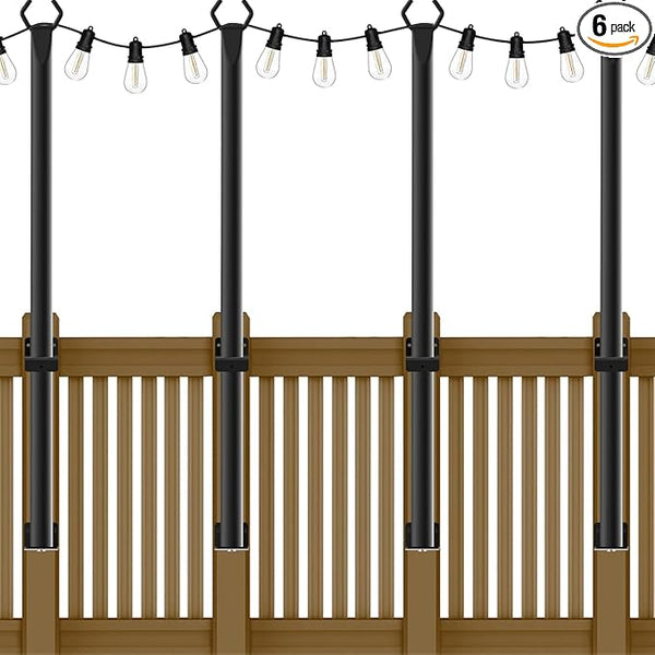5 Ft String Light Poles 4 Pack, String Light Poles for Outside with Fixing Clips,Hanging Light Poles for Deck Fence Garden Backyard Wall Bistro,Metal Poles for Outdoor String Lights