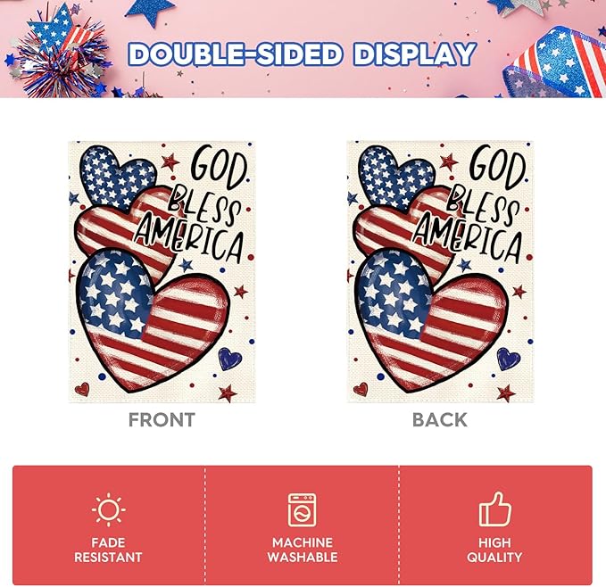 AVOIN colorlife God Bless America 4th of July Patriotic House Flag 28x40 Inch Double Sided Outside, American Stars and Stripes Memorial Day Yard Outdoor Decoration