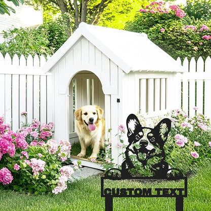 Custom Funny Corgi Garden Sign Yard Stakes, Personalized Metal Dog Garden Decor Name Signs for Outside, Customized Lawn Patio Dog House Decorative Signs Plaque Pet Gardening Decor Gifts