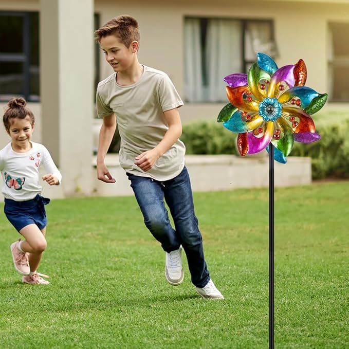 DREAMYSOUL Metal Wind Spinners Outdoor, 63" Kinetic Wind Spinners Colorful Wind Sculpture Yard Art for Garden Patio Lawn Decor