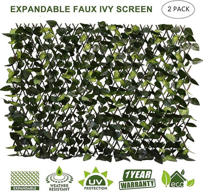 GLANT Expandable Fence Privacy Screen for Balcony Patio Outdoor,Decorative Faux Ivy Fencing Panel,Artificial Hedges (Single Sided Leaves) (2, Green-Verdant)