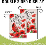 Artofy Spring Summer Cardinal Bird Memorial Small Decorative Garden Flag, Always Loved Never Forgotten Poppy Flower Yard Lawn Outside Decor, Cemetery Burlap Outdoor Home Decoration Double Sided 12x18