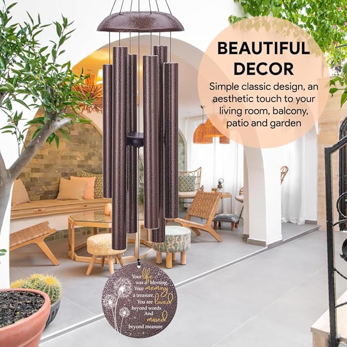 Sympathy Wind Chimes, Personalized Wind Chime for Loss of Loved Ones, Customized Tree Bird Wind Chimes, Commemorative Dandelion Wind Chime Deep Tone 36inch (Produced in USA)