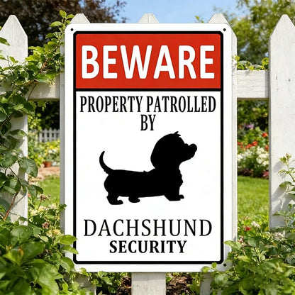 Dachshund Metal Tin Sign Dachshunds Home Decor Beware Property Patrolled by Dachshund Security Signs Funny Beware of Dog Sign Dogs Wall Art for Indoor Outdoor Dachshunds Gifts for Dog Lovers 8x12 Inch