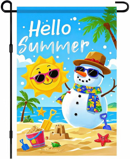 BlissYard Welcome Summer Garden Flag Sunglasses Snowman on Beach Hawaii Seaside Sunshine Decor Seasonal Outdoor Welcome Yard Flag 12 x 18 Inch Double Sided Decoration