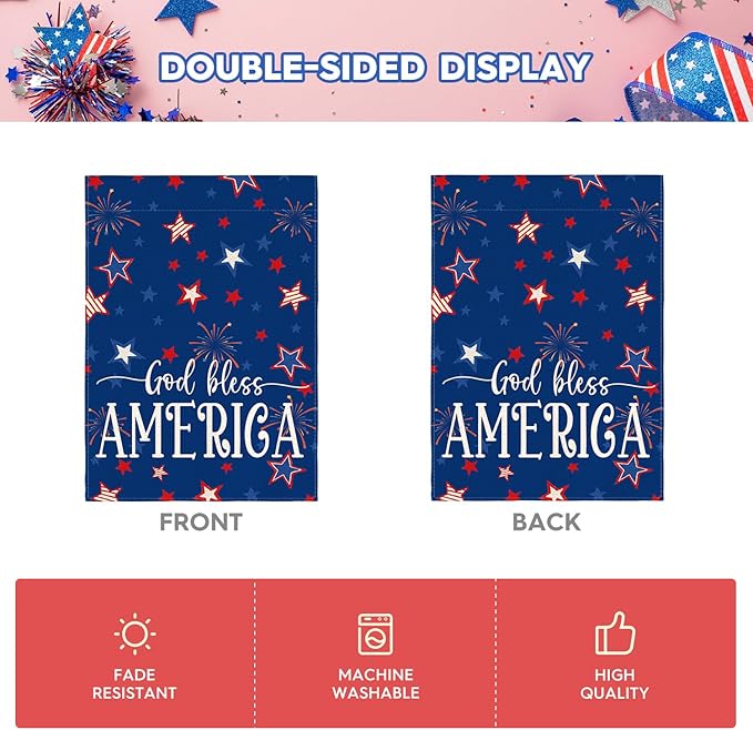 AVOIN colorlife God Bless America 4th of July Patriotic House Flag 28x40 Inch Double Sided Outside, Stars and Stripes Yard Outdoor Decoration