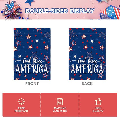 AVOIN colorlife God Bless America 4th of July Patriotic House Flag 28x40 Inch Double Sided Outside, Stars and Stripes Yard Outdoor Decoration