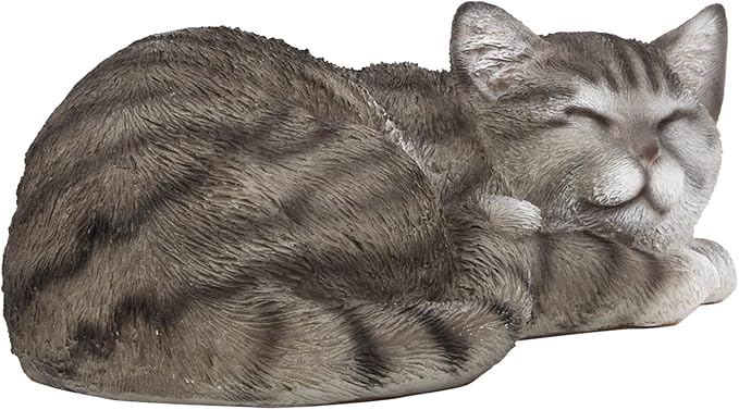 Elenon Cat Garden Statue Decorative for Yard, Grey Tabby Sleeping Cat Figurines Home Lawn Decor, Patio Kitten Tuxedo Statues Pets Memorial Ornament for Cat Lovers