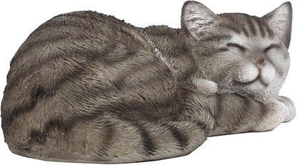 Elenon Cat Garden Statue Decorative for Yard, Grey Tabby Sleeping Cat Figurines Home Lawn Decor, Patio Kitten Tuxedo Statues Pets Memorial Ornament for Cat Lovers