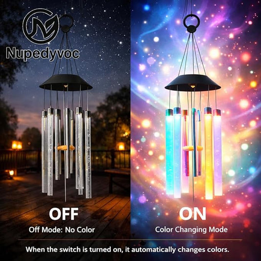 38” Bubble Column Aluminum Tube Solar Light LED Wind Chime for Outside, Weather Resistant Outdoor Garden Patio Soft Tone Decor, Ideal Gift for Birthday, Mother's Day, Meditation, Relaxation
