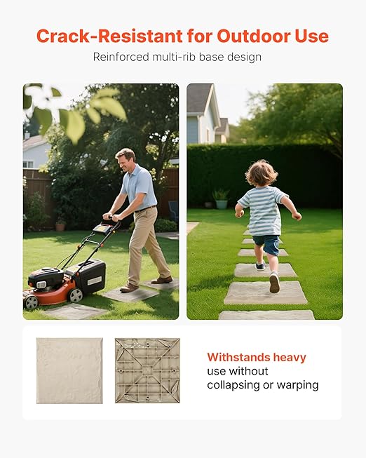 VEVOR Garden Stepping Stones, 4Pcs 15.5 x 15.5 in, Decorative Stepping Stones with Stakes, Weather-Resistant Plastic Pathway Pavers, Smooth Surface, Outdoor Walkway for Lawn Patio Landscape, Beige
