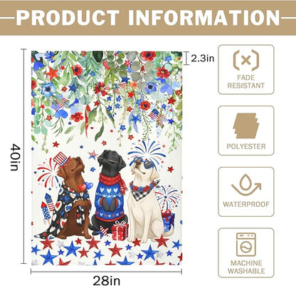 Patriotic Dog House Flag 28 x 40 Double Sided for Outside Large 4th of July Black Lab Garden Flags White Chocolate Labrador 250 Anniversary USA Independence Memorial Day Decor